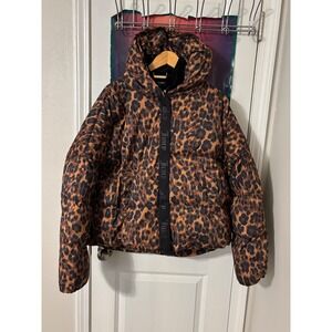 Juicy Couture Black Label Leopard Puffer Jacket XL Hooded Velour Lined y2k